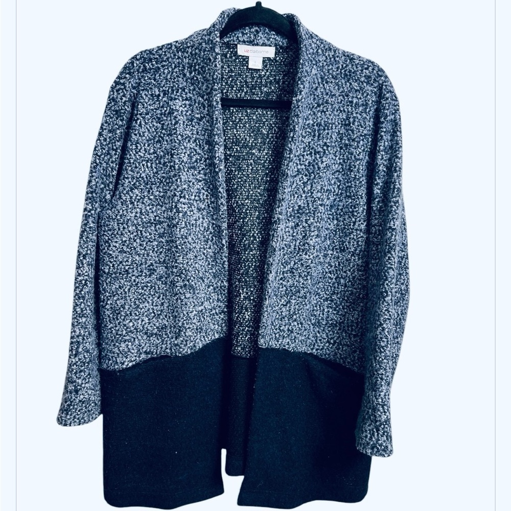 Liz Claiborne Blue Colorblock Long Sleeve Open Front Cardigan Large